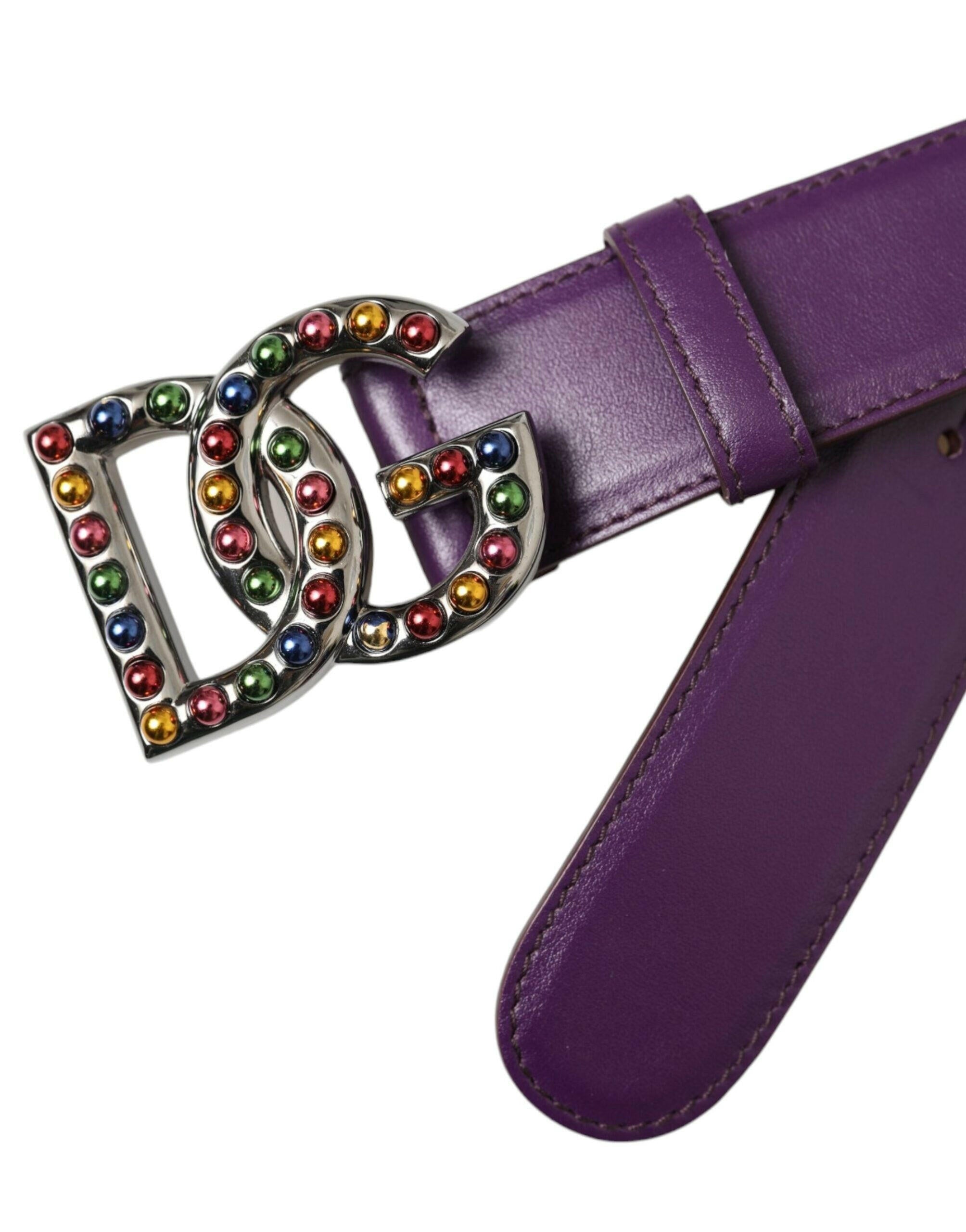 Dolce & Gabbana Purple Leather DG Logo Studs Metal Buckle Belt -   -  Dolce & Gabbana.
