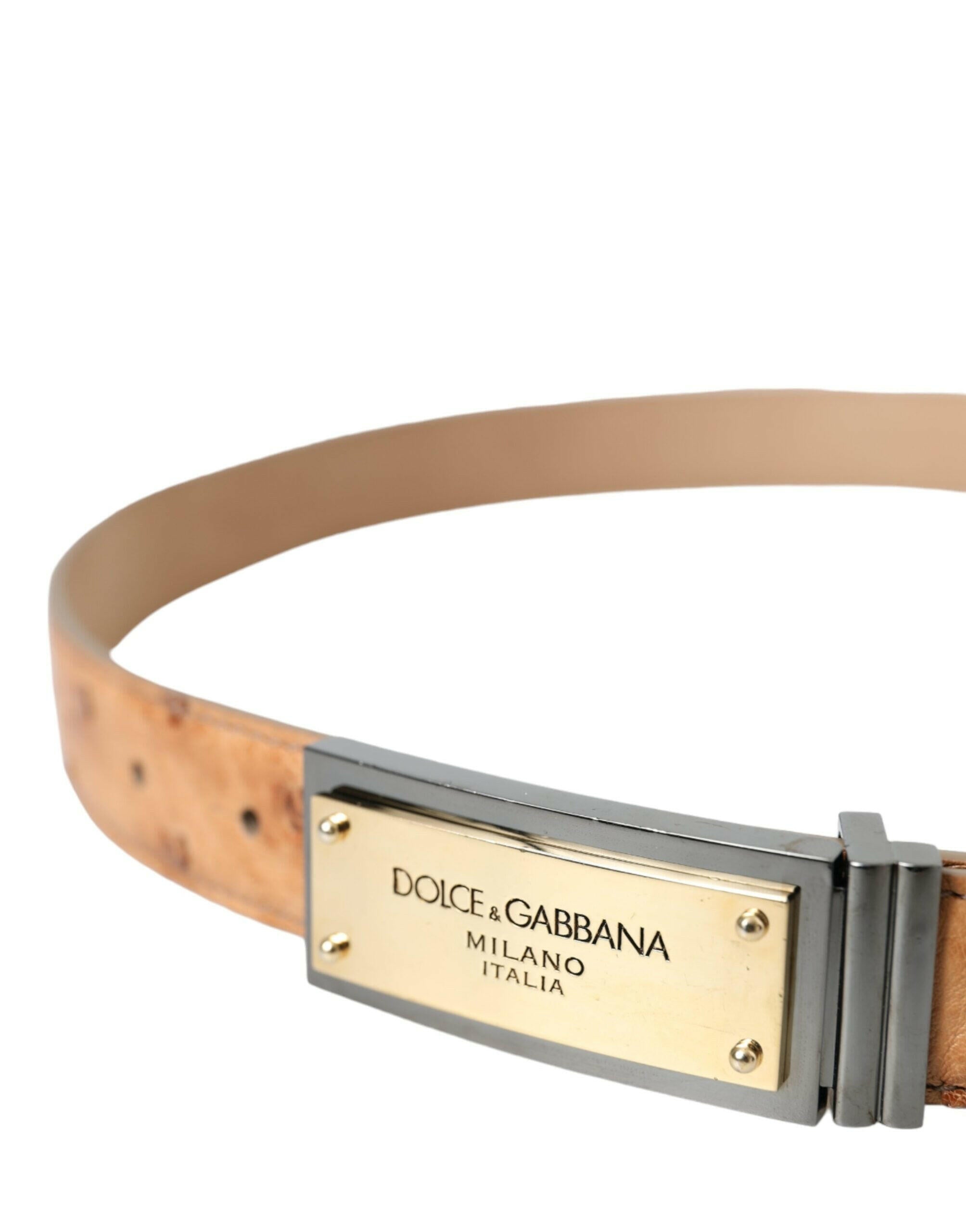 Dolce & Gabbana Beige Leather Gold Logo Engraved Buckle Belt -   -  Dolce & Gabbana.