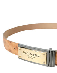 Dolce & Gabbana Beige Leather Gold Logo Engraved Buckle Belt -   -  Dolce & Gabbana.