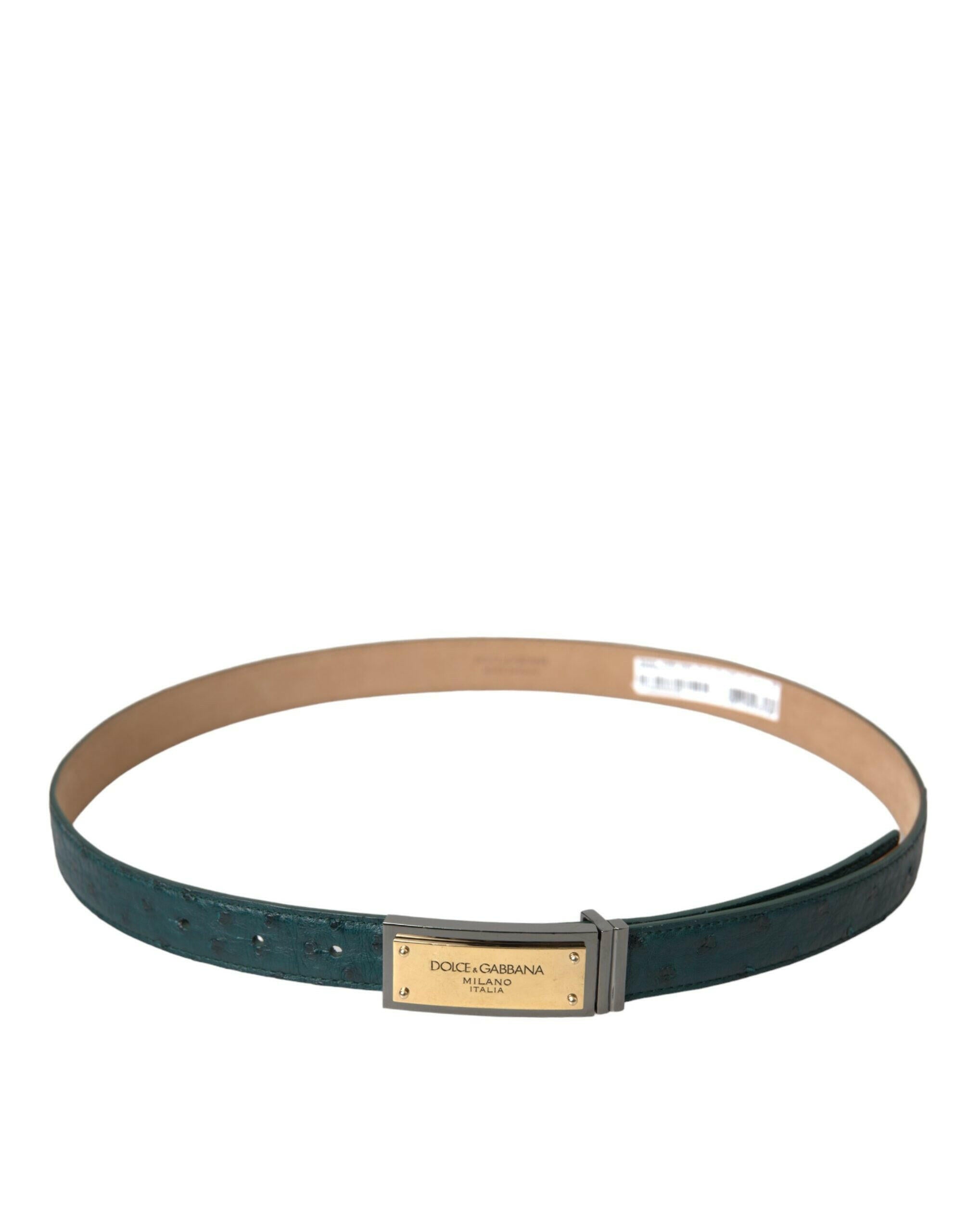 Dolce & Gabbana Green Leather Gold Logo Engraved Buckle Belt -   -  Dolce & Gabbana.