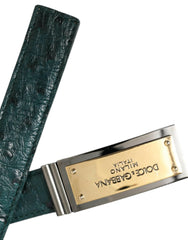 Dolce & Gabbana Green Leather Gold Logo Engraved Buckle Belt -   -  Dolce & Gabbana.