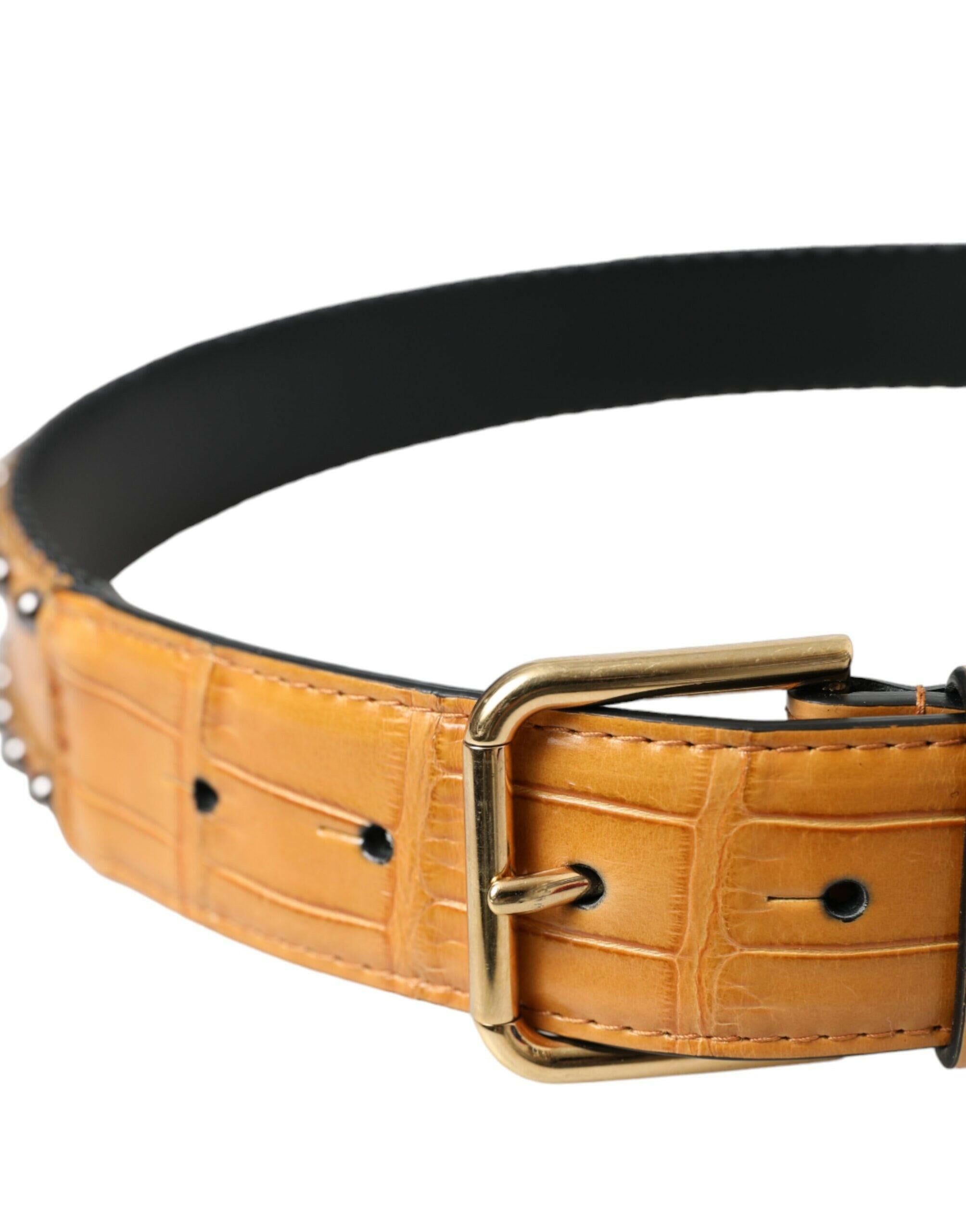 Dolce & Gabbana Beige Alligator Leather Studded Metal Buckle Belt -   -  Dolce & Gabbana.