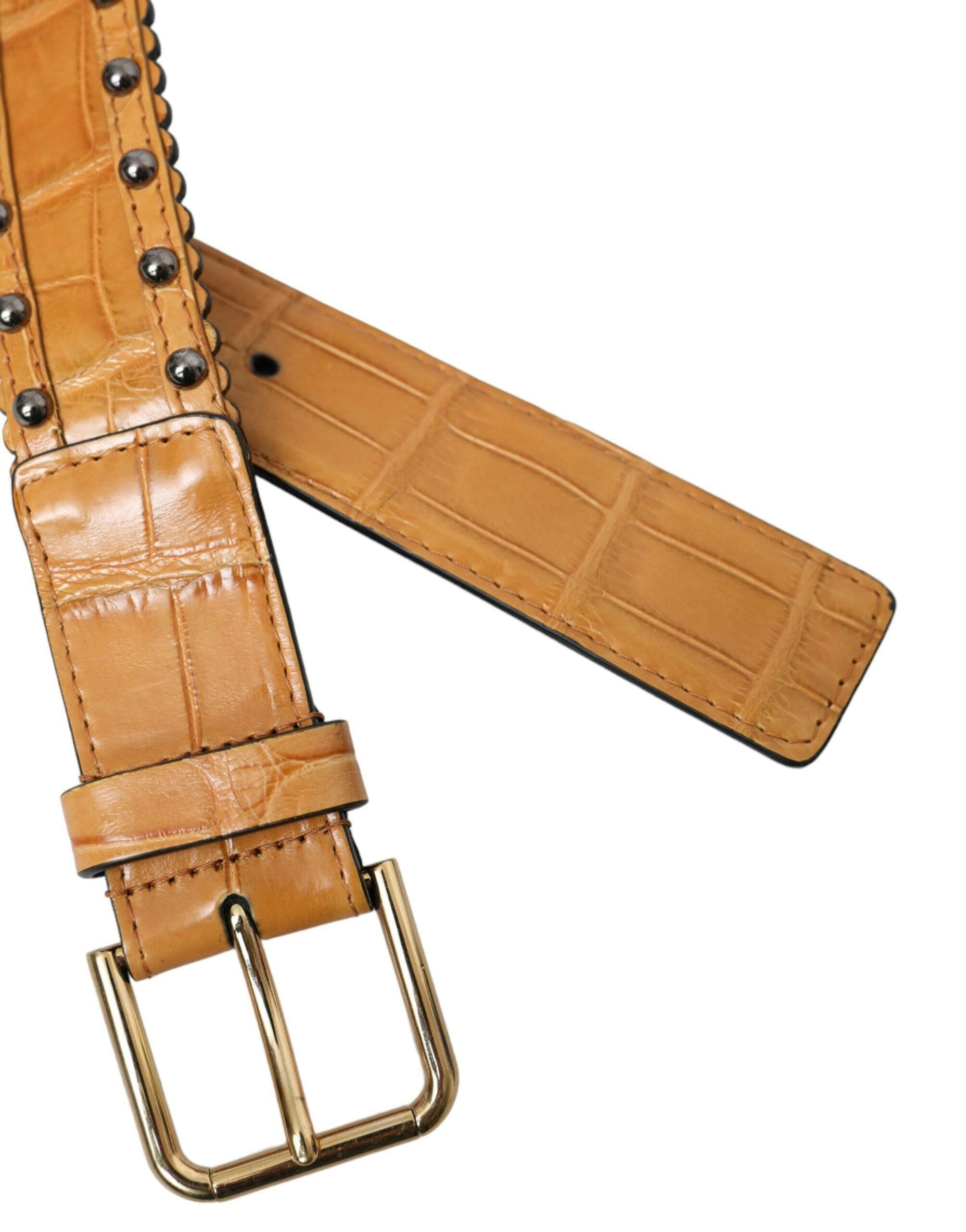 Dolce & Gabbana Beige Alligator Leather Studded Metal Buckle Belt -   -  Dolce & Gabbana.