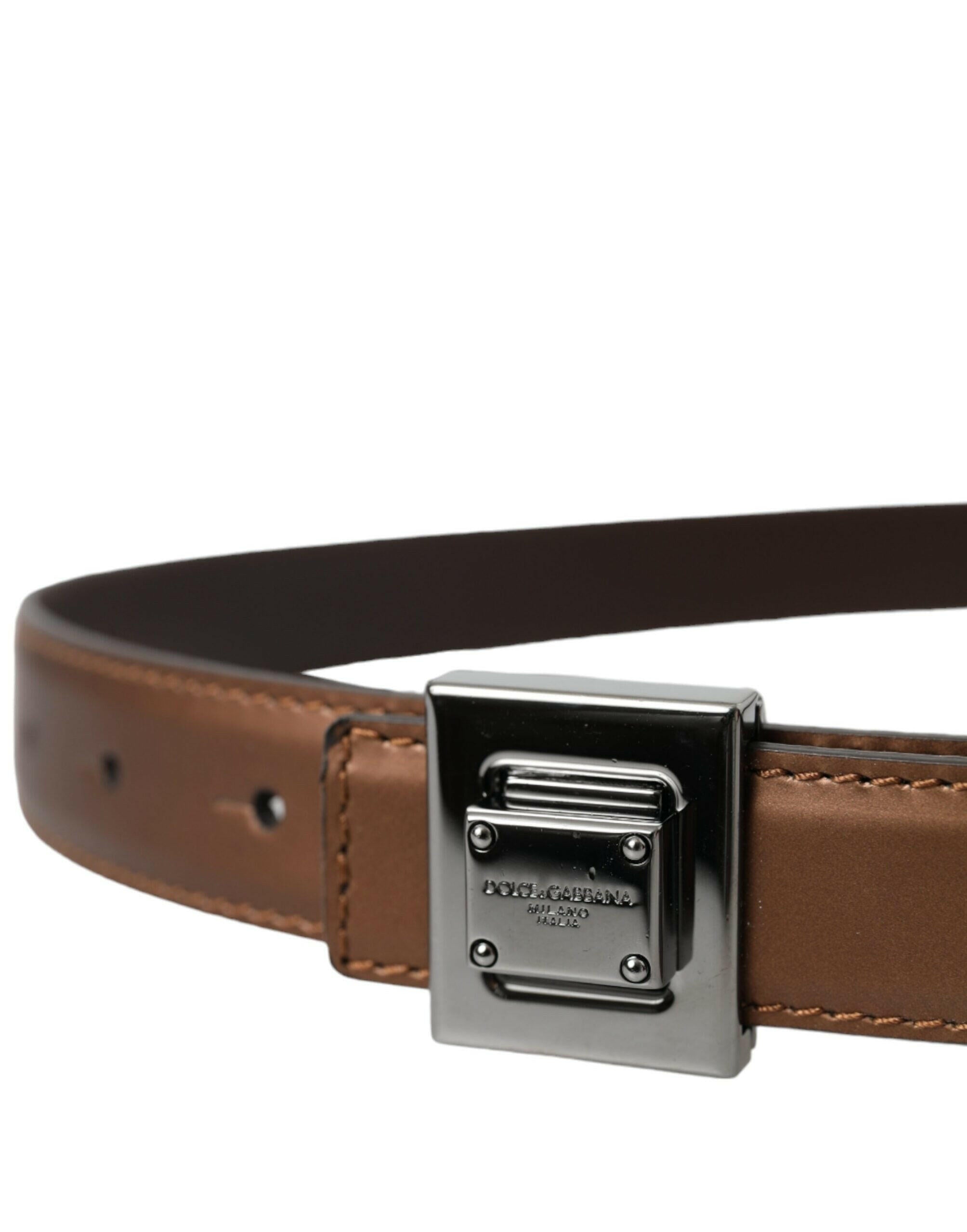 Dolce & Gabbana Bronze Leather Square Metal Buckle Belt -   -  Dolce & Gabbana.