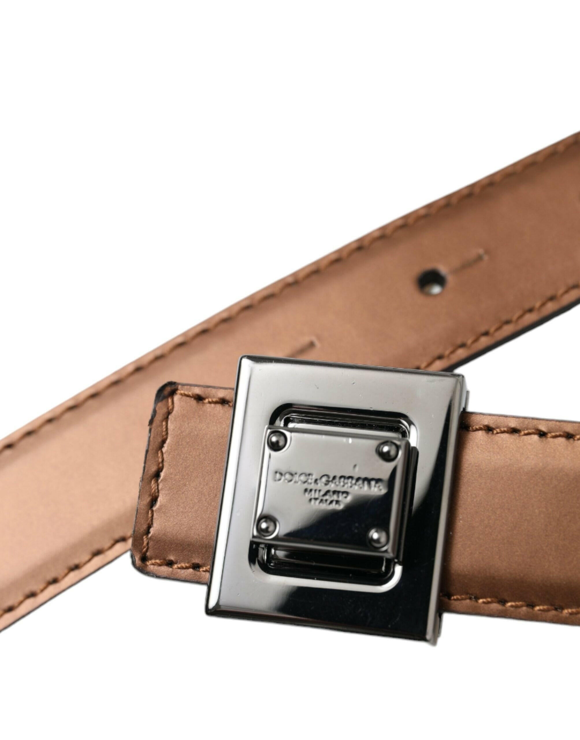 Dolce & Gabbana Bronze Leather Square Metal Buckle Belt -   -  Dolce & Gabbana.