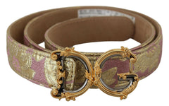 Dolce & Gabbana Pink Jaquard DG Logo Gold Metal Buckle Belt -   -  Dolce & Gabbana.