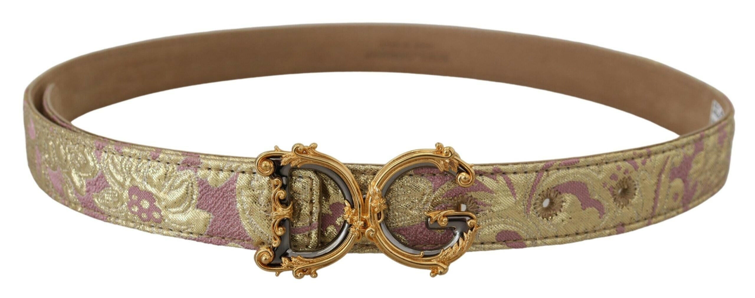 Dolce & Gabbana Pink Jaquard DG Logo Gold Metal Buckle Belt -   -  Dolce & Gabbana.