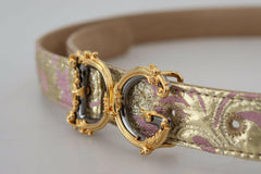 Dolce & Gabbana Pink Jaquard DG Logo Gold Metal Buckle Belt -   -  Dolce & Gabbana.