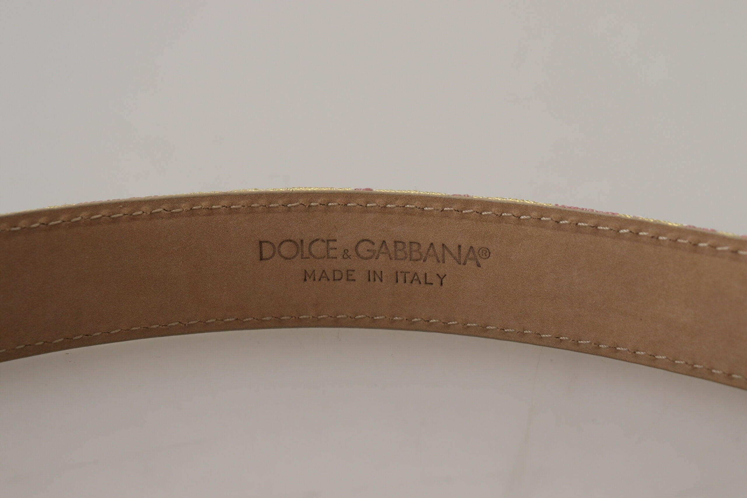 Dolce & Gabbana Pink Jaquard DG Logo Gold Metal Buckle Belt -   -  Dolce & Gabbana.