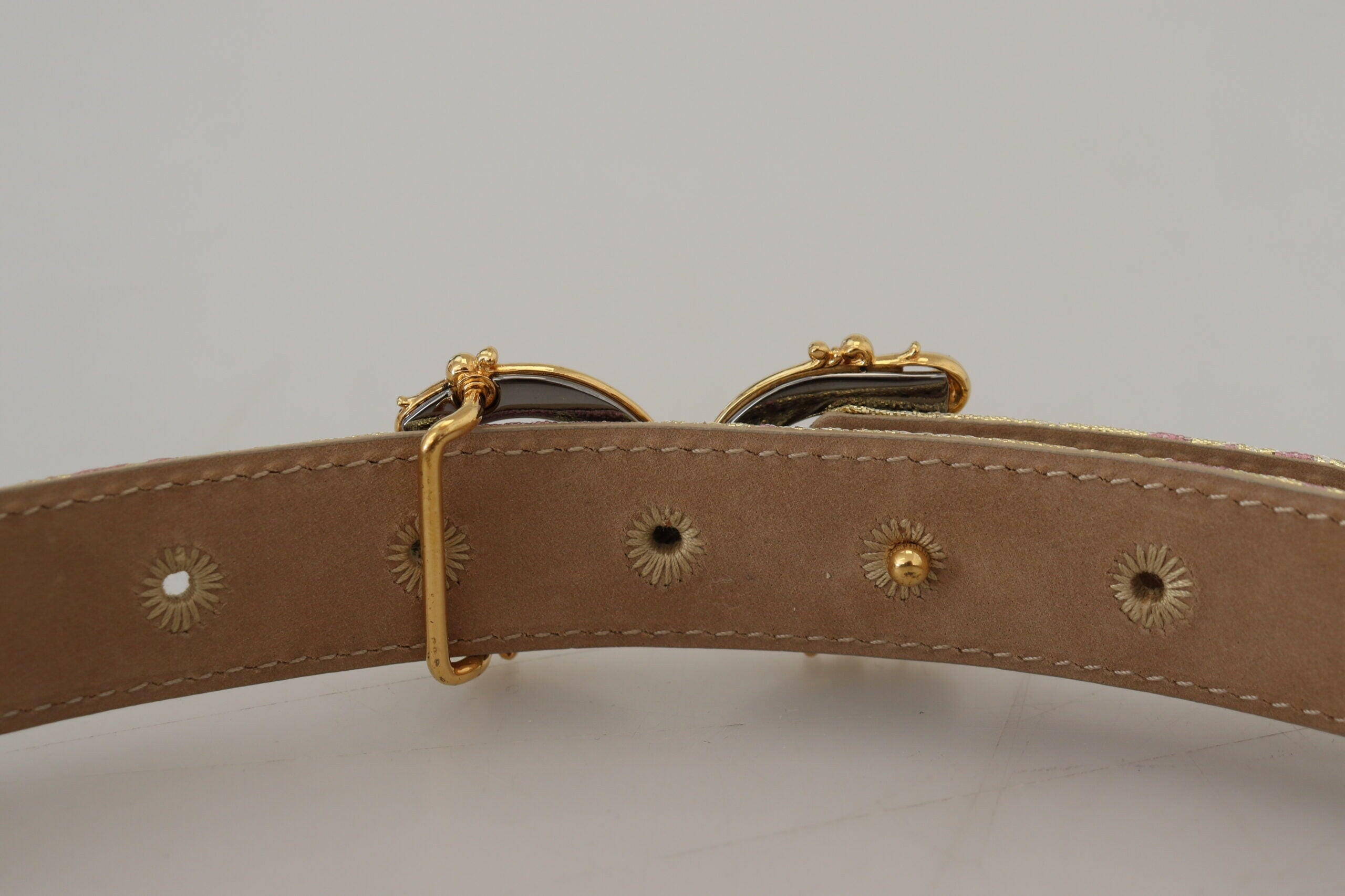 Dolce & Gabbana Pink Jaquard DG Logo Gold Metal Buckle Belt -   -  Dolce & Gabbana.