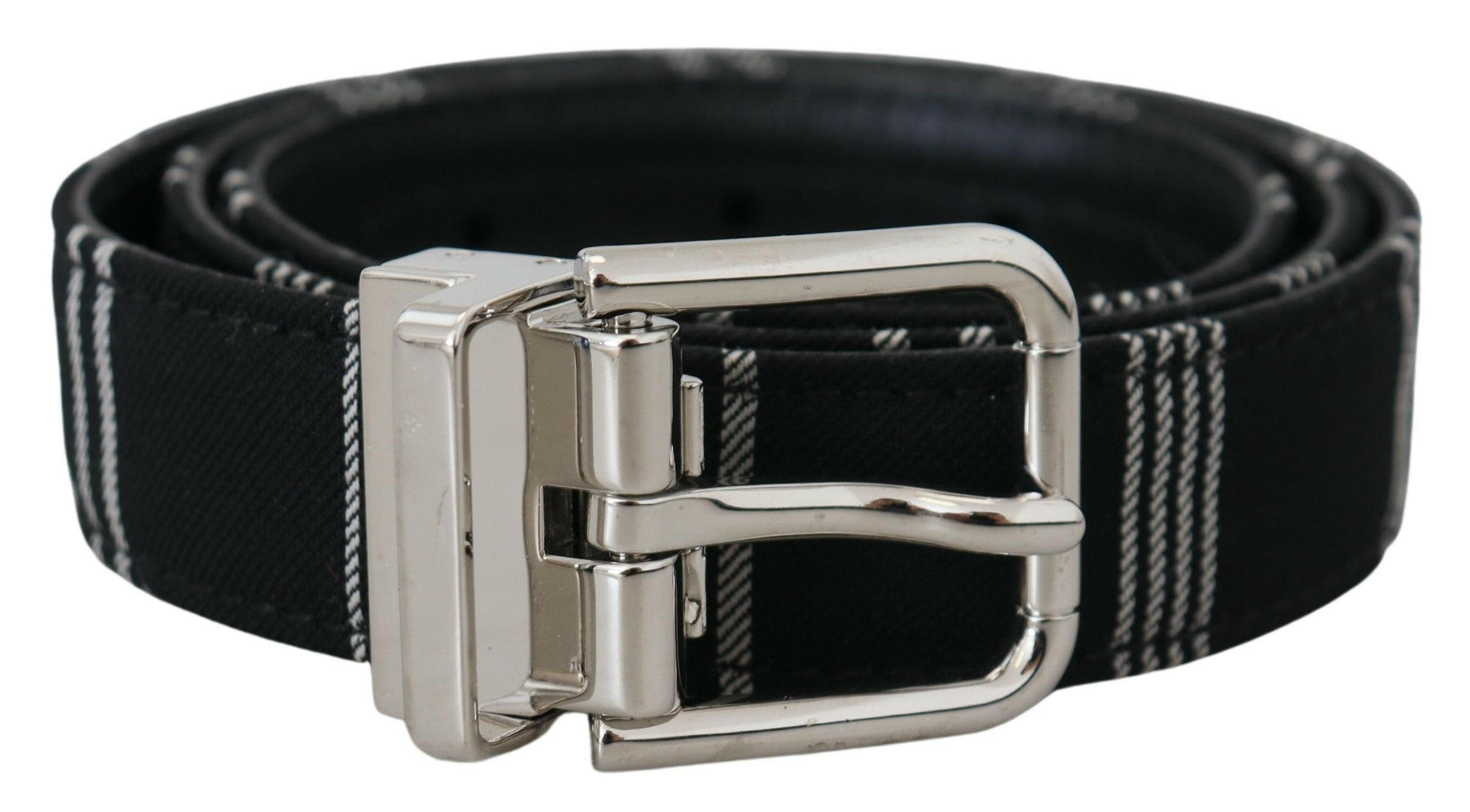 Dolce & Gabbana Black White Cotton Metal Silver Buckle Belt -   -  Dolce & Gabbana.