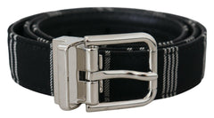 Dolce & Gabbana Black White Cotton Metal Silver Buckle Belt -   -  Dolce & Gabbana.