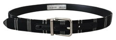 Dolce & Gabbana Black White Cotton Metal Silver Buckle Belt -   -  Dolce & Gabbana.