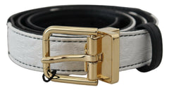 Dolce & Gabbana White Black Patchwork Gold Metal Buckle Belt -   -  Dolce & Gabbana.