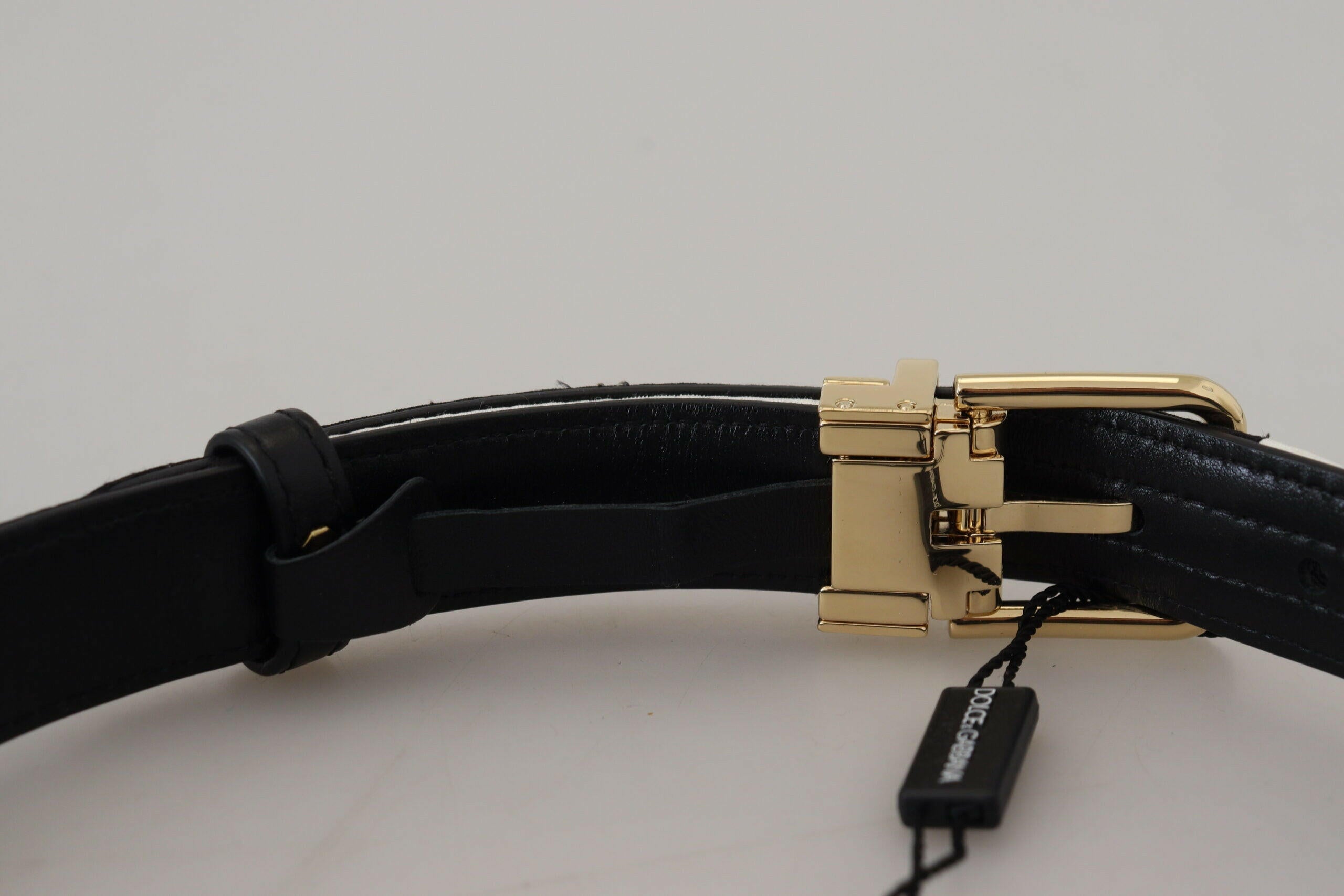 Dolce & Gabbana White Black Patchwork Gold Metal Buckle Belt -   -  Dolce & Gabbana.