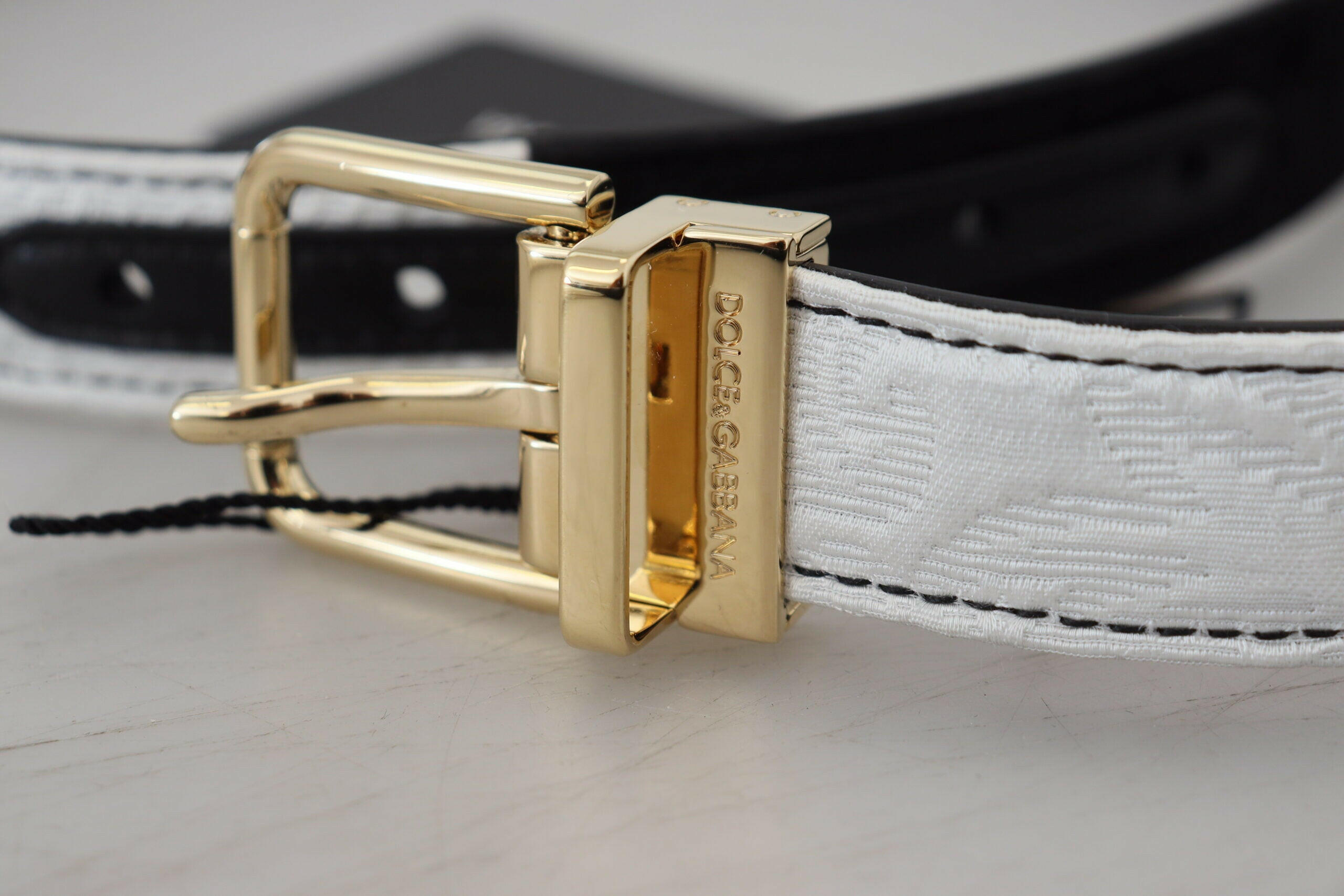 Dolce & Gabbana White Black Patchwork Gold Metal Buckle Belt -   -  Dolce & Gabbana.