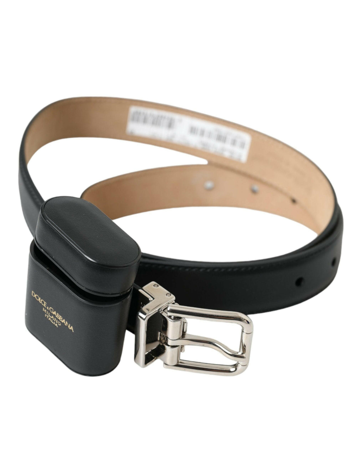 Dolce & Gabbana Black Leather Airpods Case Silver Buckle Belt -   -  Dolce & Gabbana.