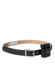Dolce & Gabbana Black Leather Airpods Case Silver Buckle Belt -   -  Dolce & Gabbana.