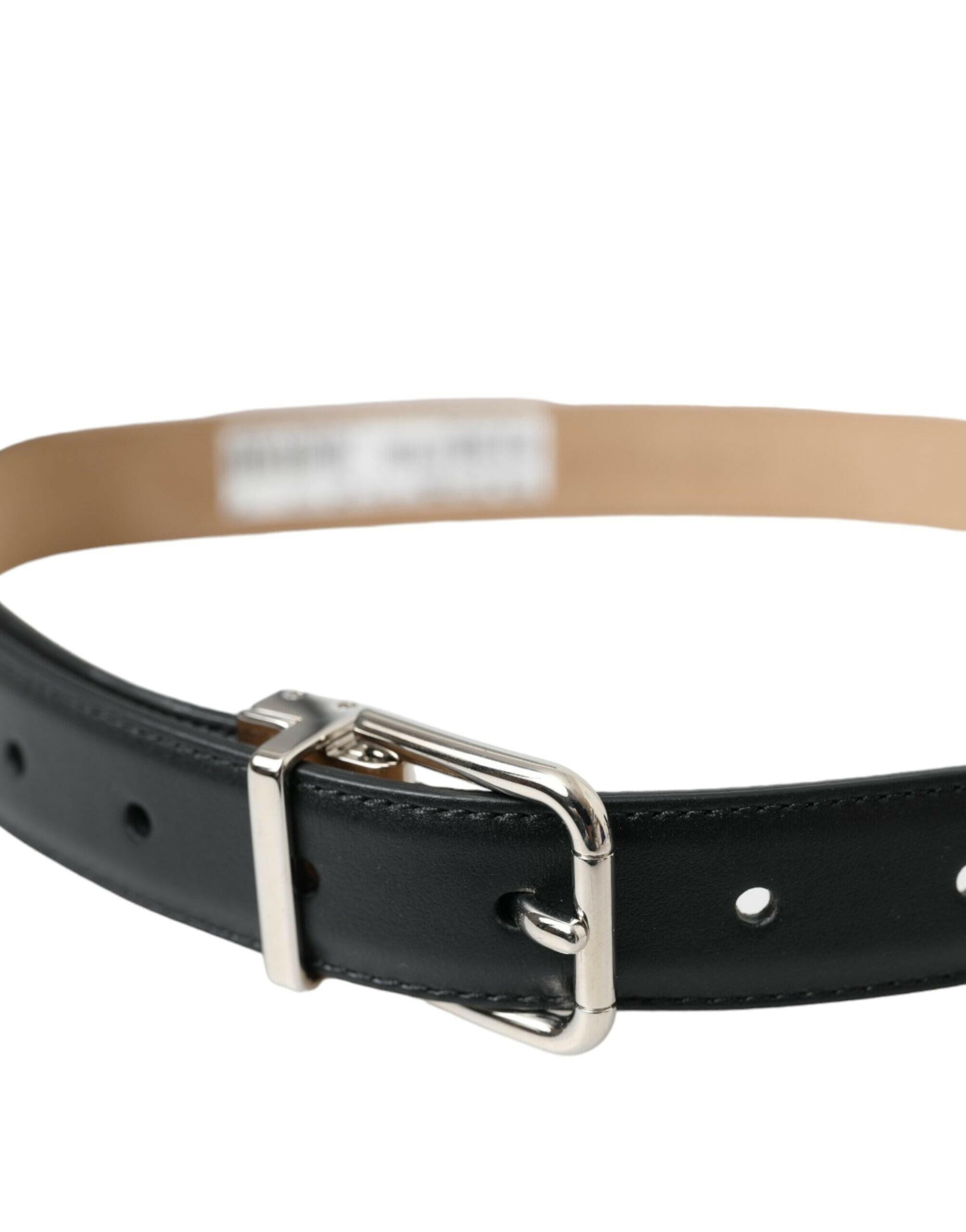 Dolce & Gabbana Black Leather Airpods Case Silver Buckle Belt -   -  Dolce & Gabbana.