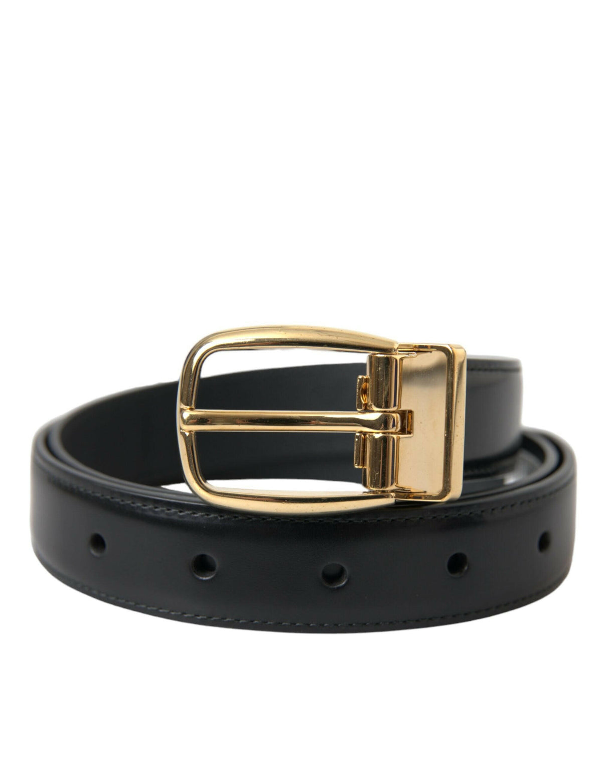 Dolce & Gabbana Black Calf Leather Gold Metal Buckle Belt -   -  Dolce & Gabbana.