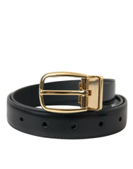 Dolce & Gabbana Black Calf Leather Gold Metal Buckle Belt -   -  Dolce & Gabbana.
