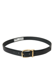 Dolce & Gabbana Black Calf Leather Gold Metal Buckle Belt -   -  Dolce & Gabbana.