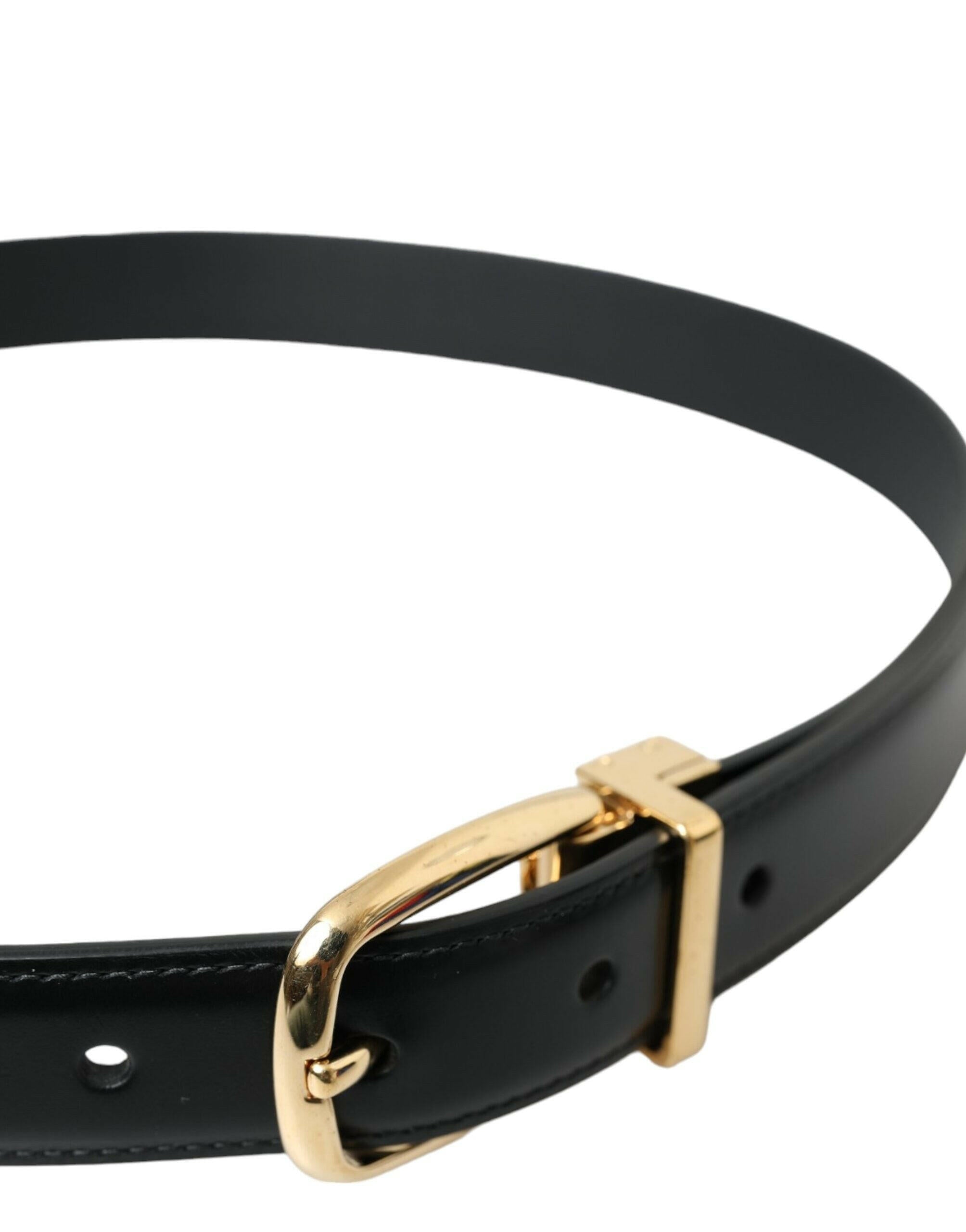 Dolce & Gabbana Black Calf Leather Gold Metal Buckle Belt -   -  Dolce & Gabbana.