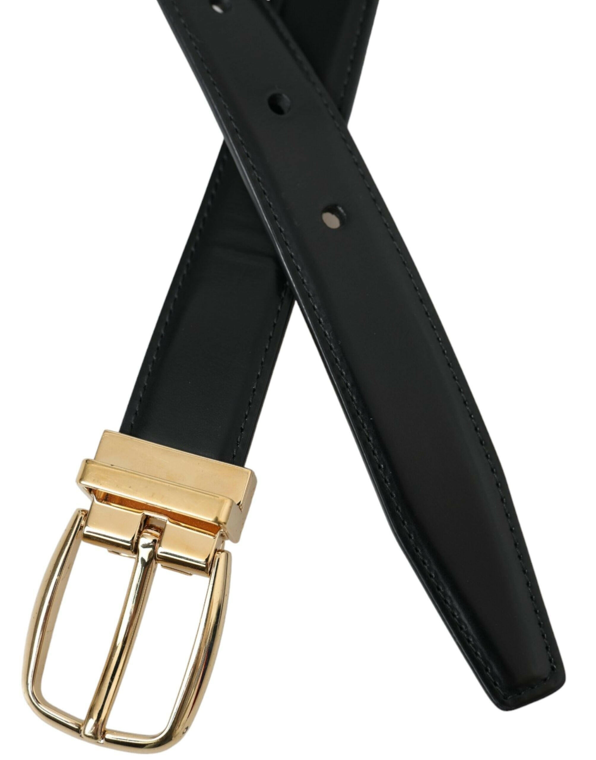 Dolce & Gabbana Black Calf Leather Gold Metal Buckle Belt -   -  Dolce & Gabbana.