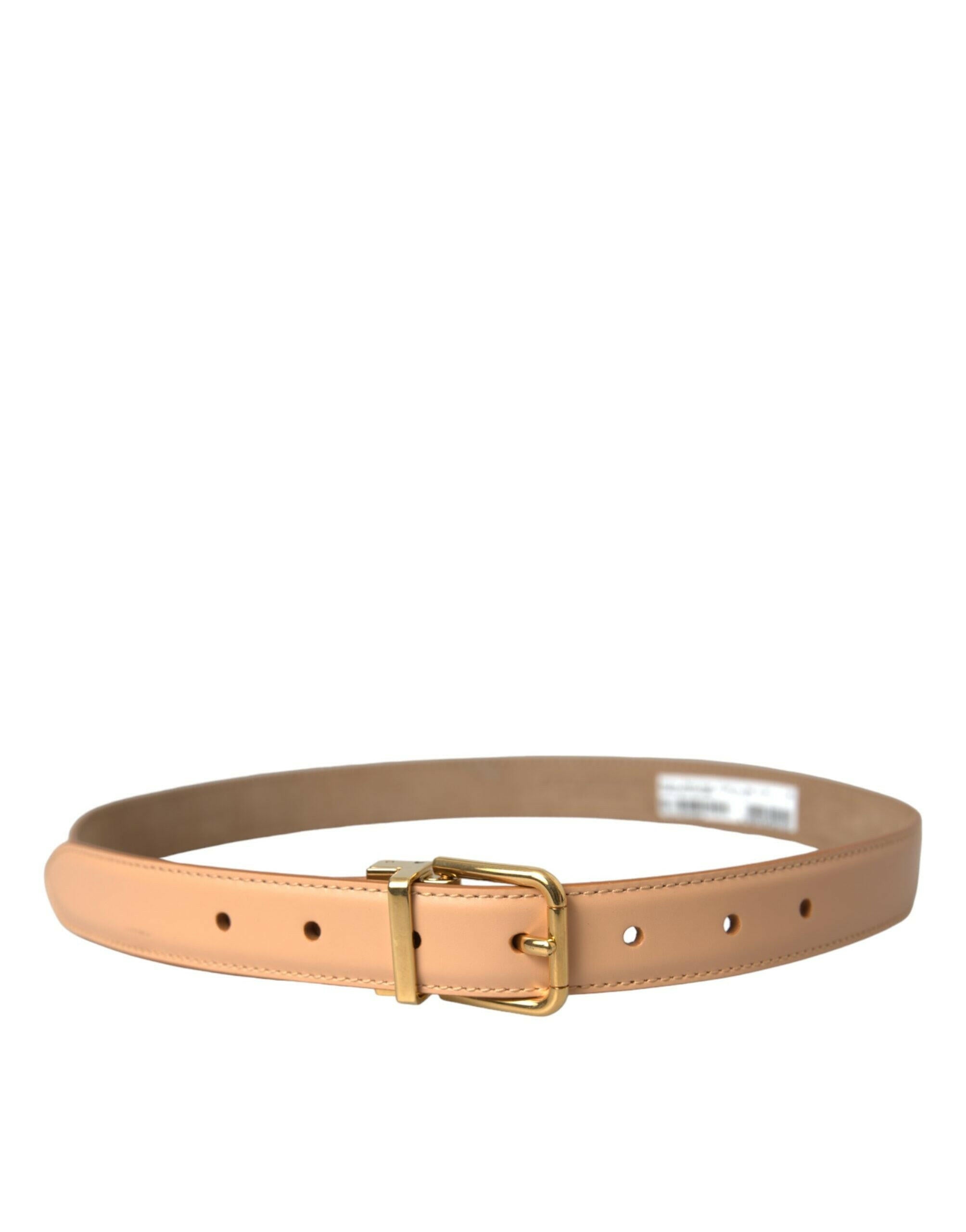 Dolce & Gabbana Beige Calfskin Leather Gold Metal Buckle Belt -   -  Dolce & Gabbana.