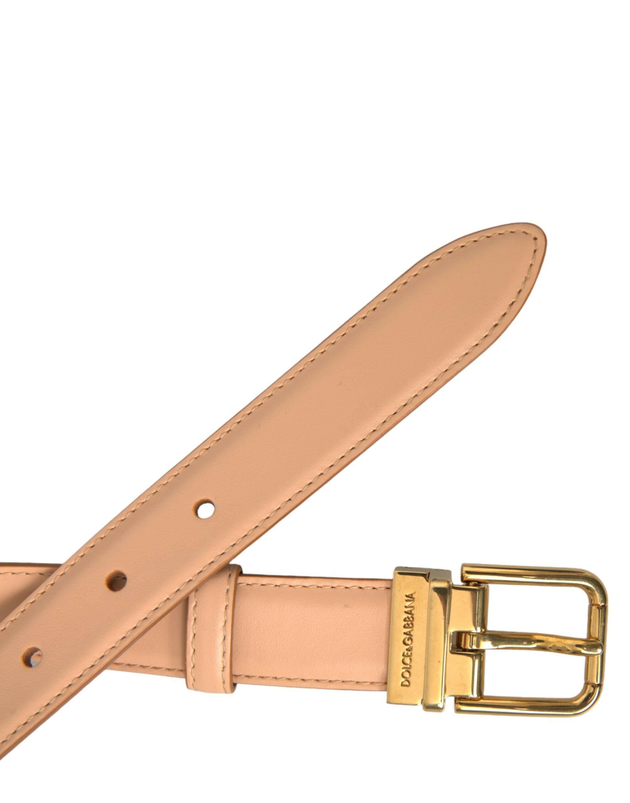Dolce & Gabbana Beige Calfskin Leather Gold Metal Buckle Belt -   -  Dolce & Gabbana.