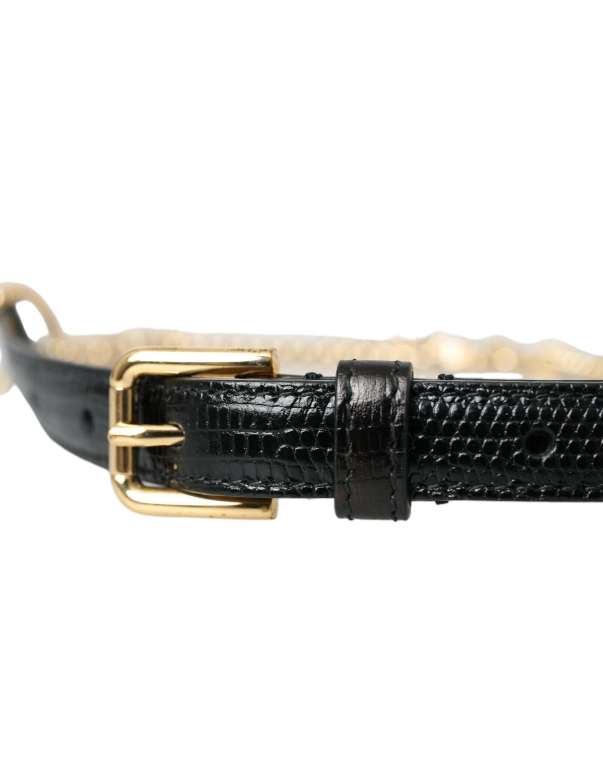 Dolce & Gabbana Black Leather Gold Chain Crystal Waist Women Belt -   -  Dolce & Gabbana.