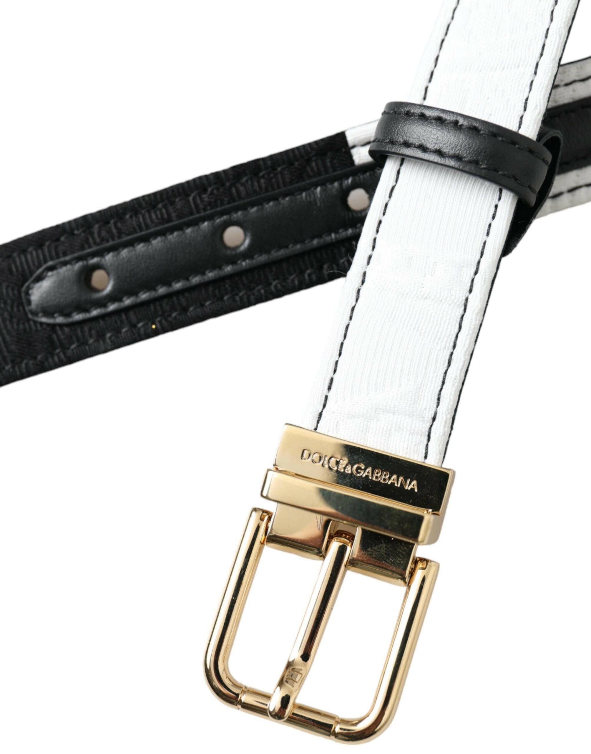 Dolce & Gabbana Black White Patchwork Gold Metal Buckle Belt -   -  Dolce & Gabbana.