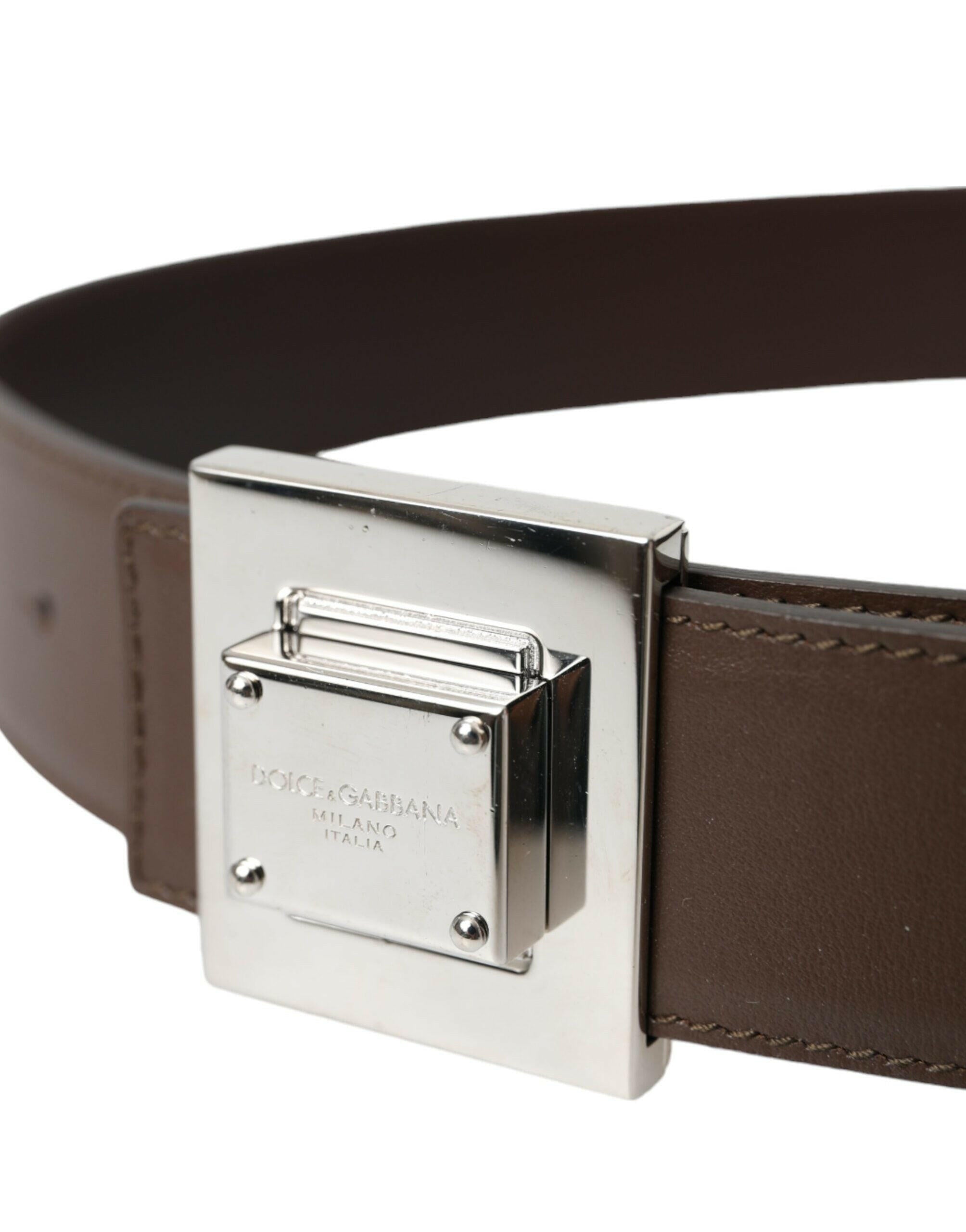 Dolce & Gabbana Brown Calf Leather Square Metal Buckle Belt -   -  Dolce & Gabbana.