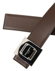 Dolce & Gabbana Brown Calf Leather Square Metal Buckle Belt -   -  Dolce & Gabbana.