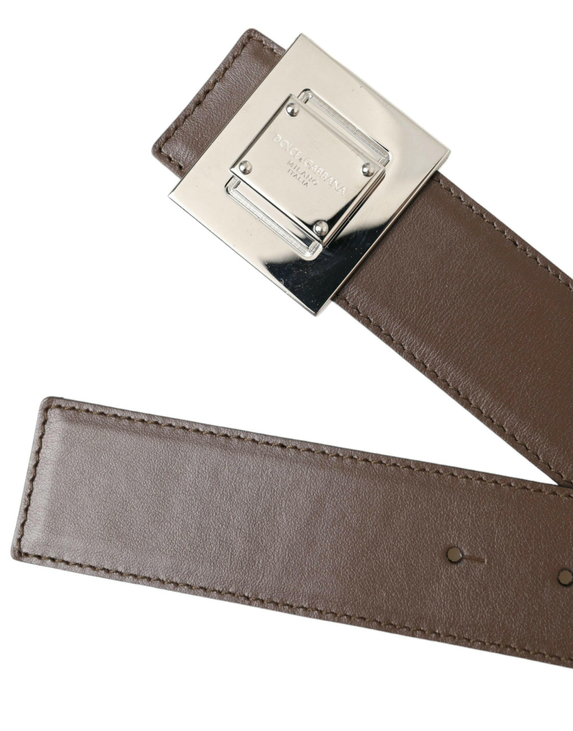 Dolce & Gabbana Brown Calf Leather Square Metal Buckle Belt -   -  Dolce & Gabbana.