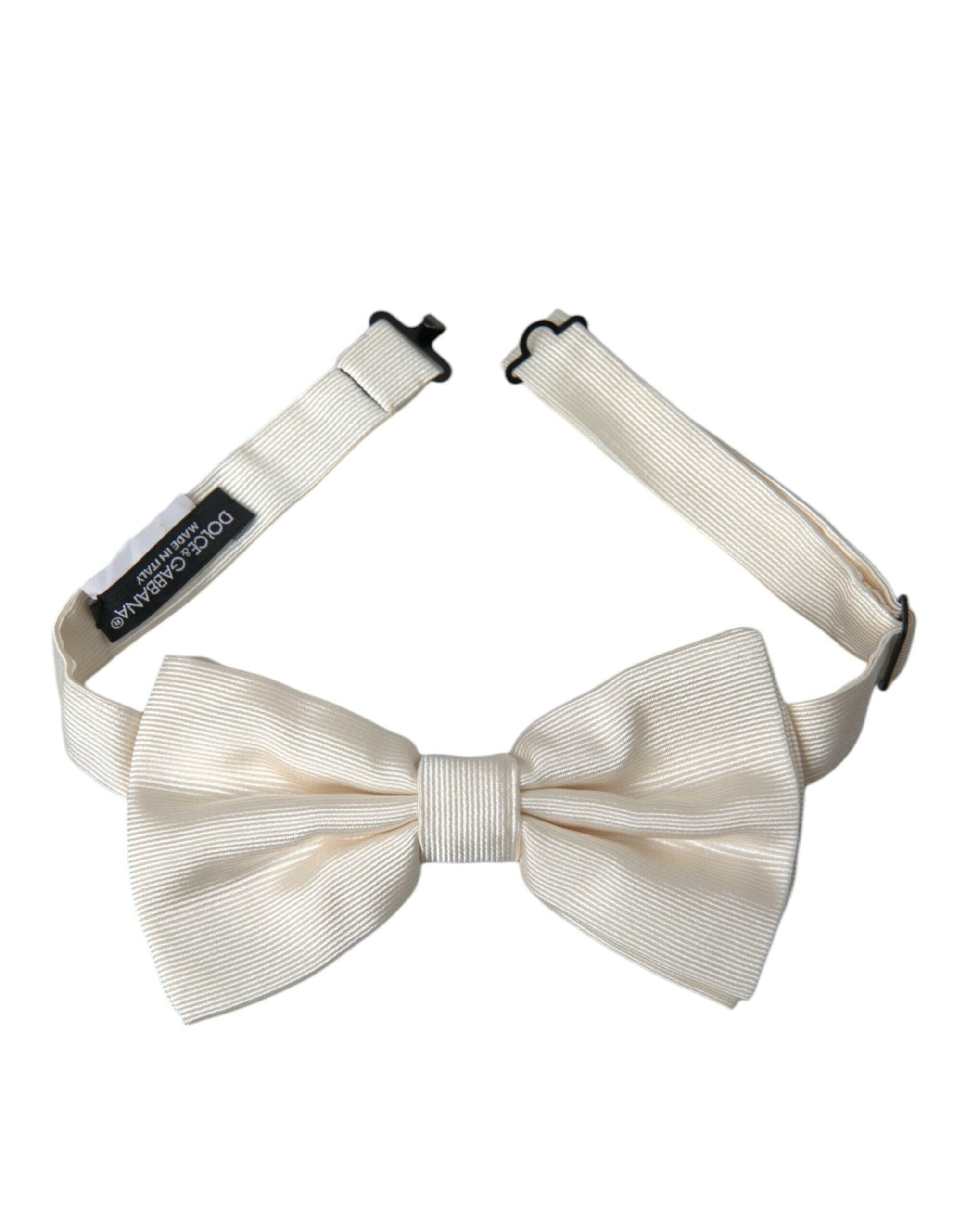Dolce & Gabbana Off White Silk Adjustable Neck Men Bow Tie -  Neckties, Men -  Dolce & Gabbana.