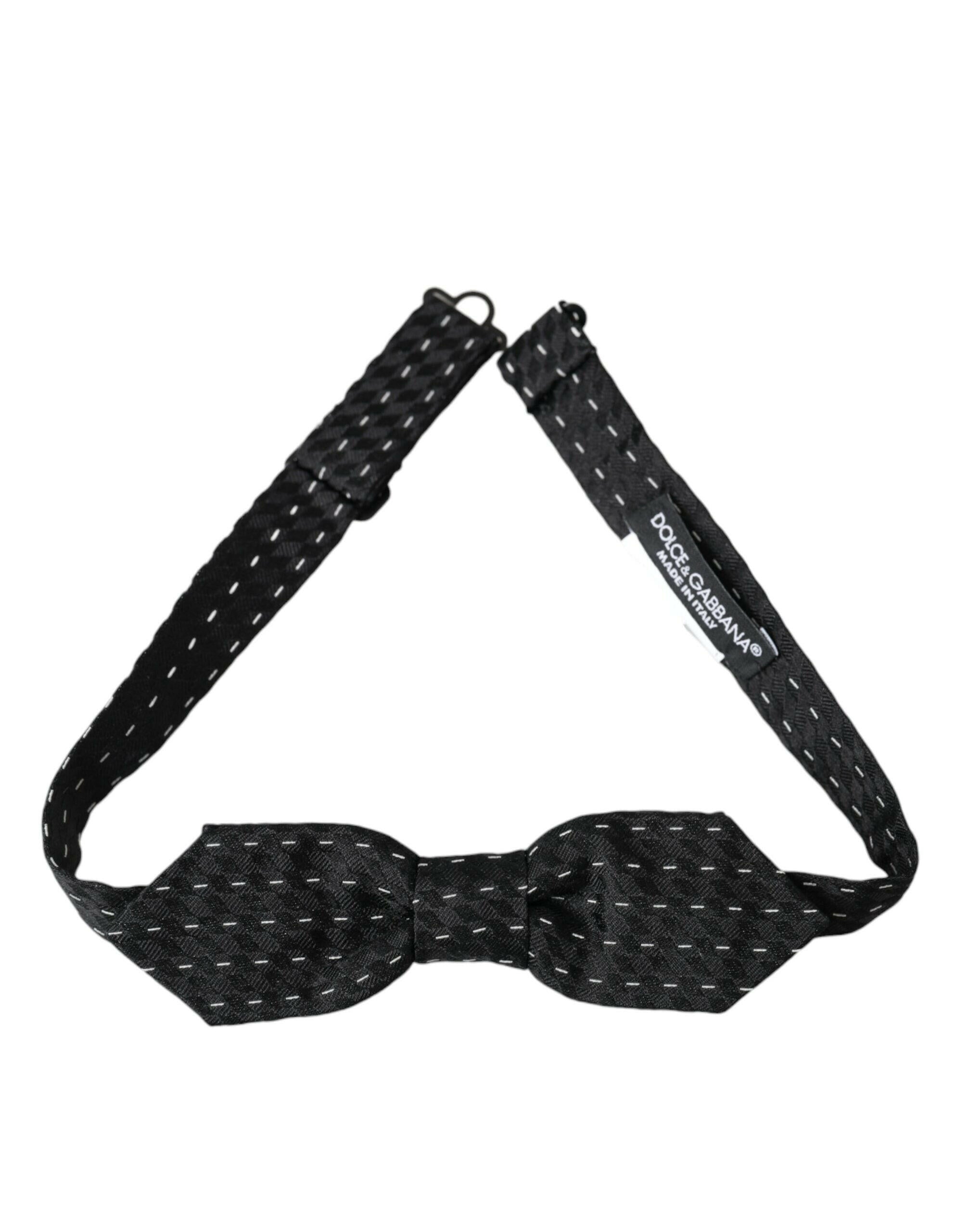 Dolce & Gabbana Black White Stitched Silk Men Neck Bow Tie -  Neckties, Men -  Dolce & Gabbana.