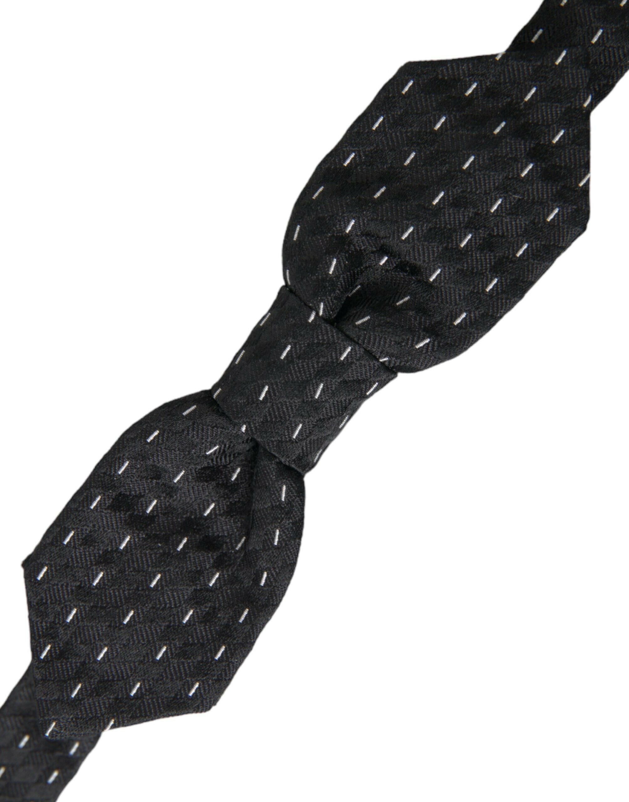 Dolce & Gabbana Black White Stitched Silk Men Neck Bow Tie -  Neckties, Men -  Dolce & Gabbana.
