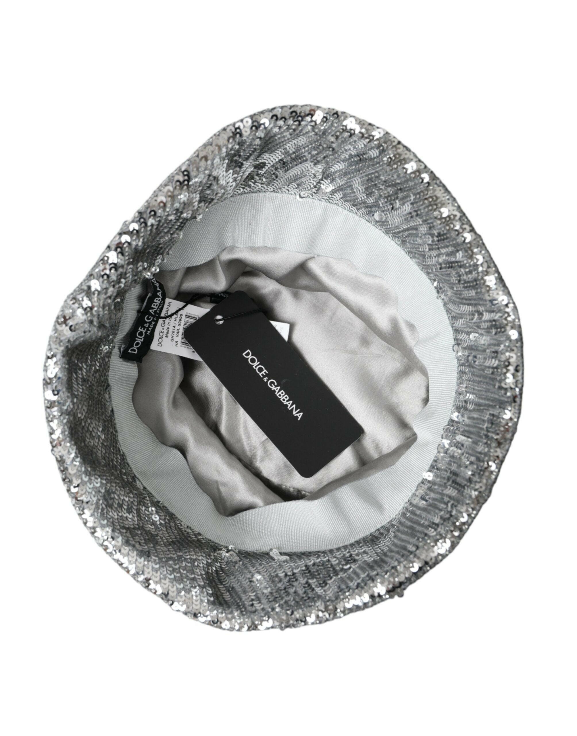 Dolce & Gabbana Silver Sequined Nylon Bucket Hat Men -   -  Dolce & Gabbana.