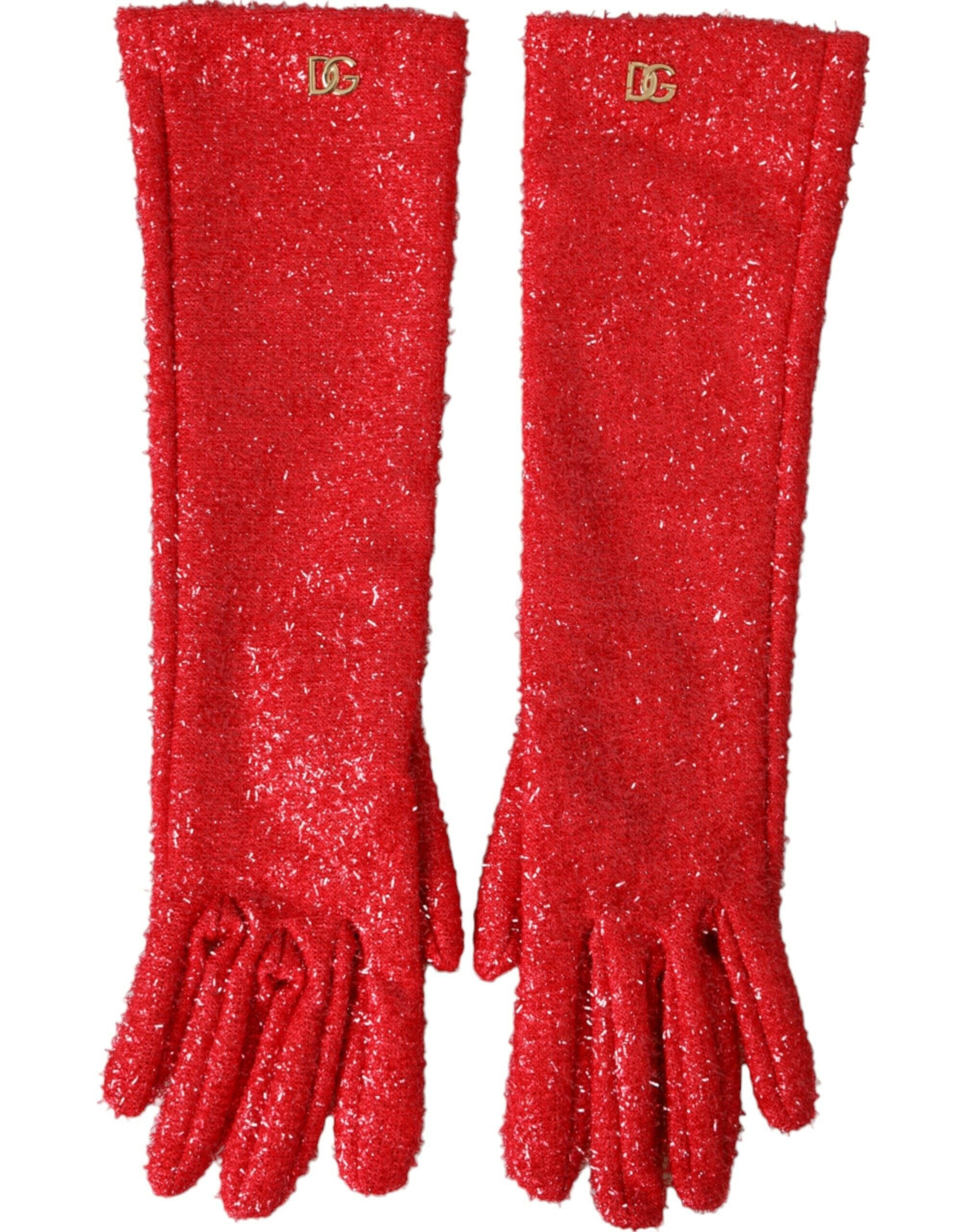 Dolce & Gabbana Red Lurex Fantasia Mid Arm Length Gloves -   -  Dolce & Gabbana.
