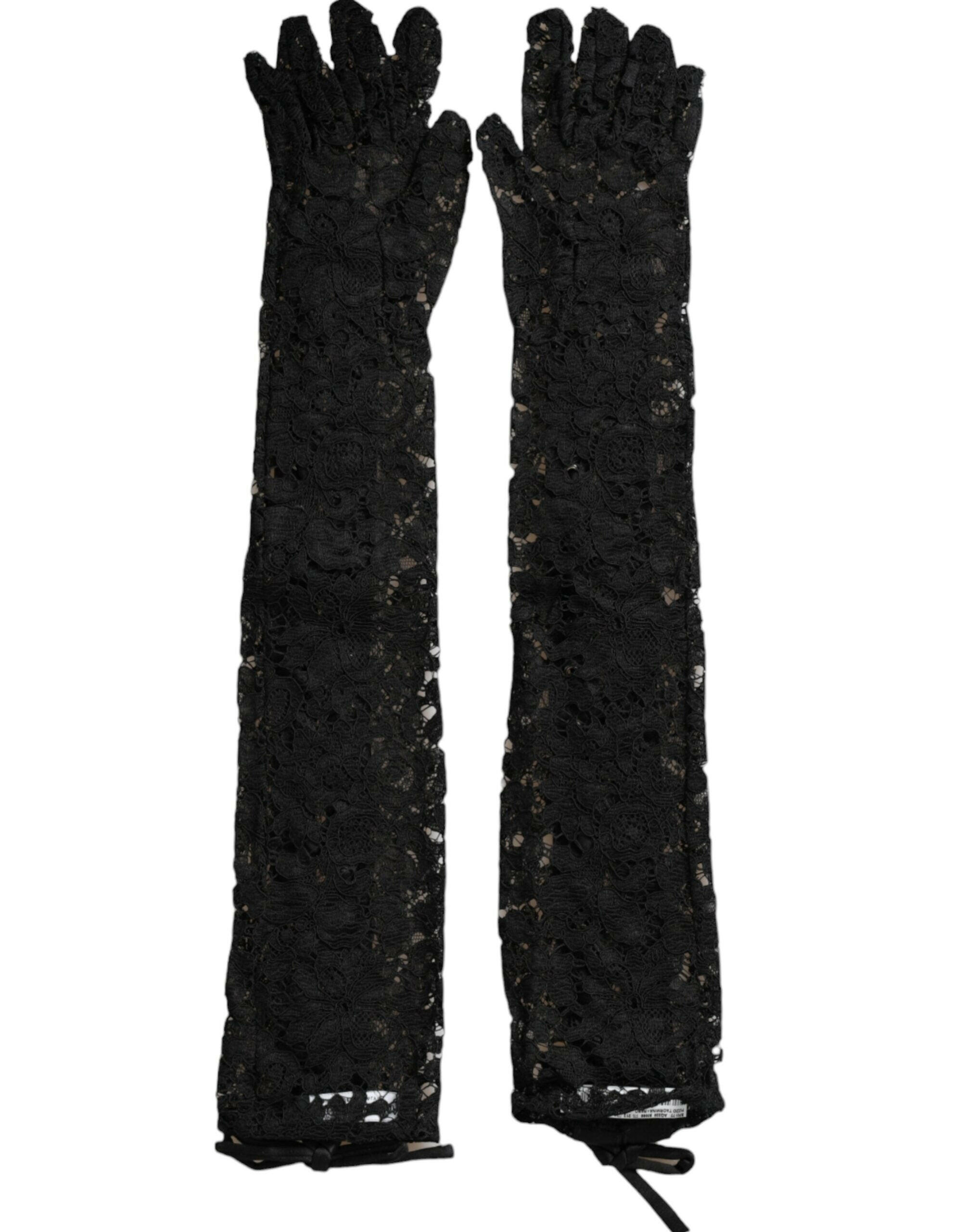 Dolce & Gabbana Black Taormina Lace Elbow Length Gloves -   -  Dolce & Gabbana.
