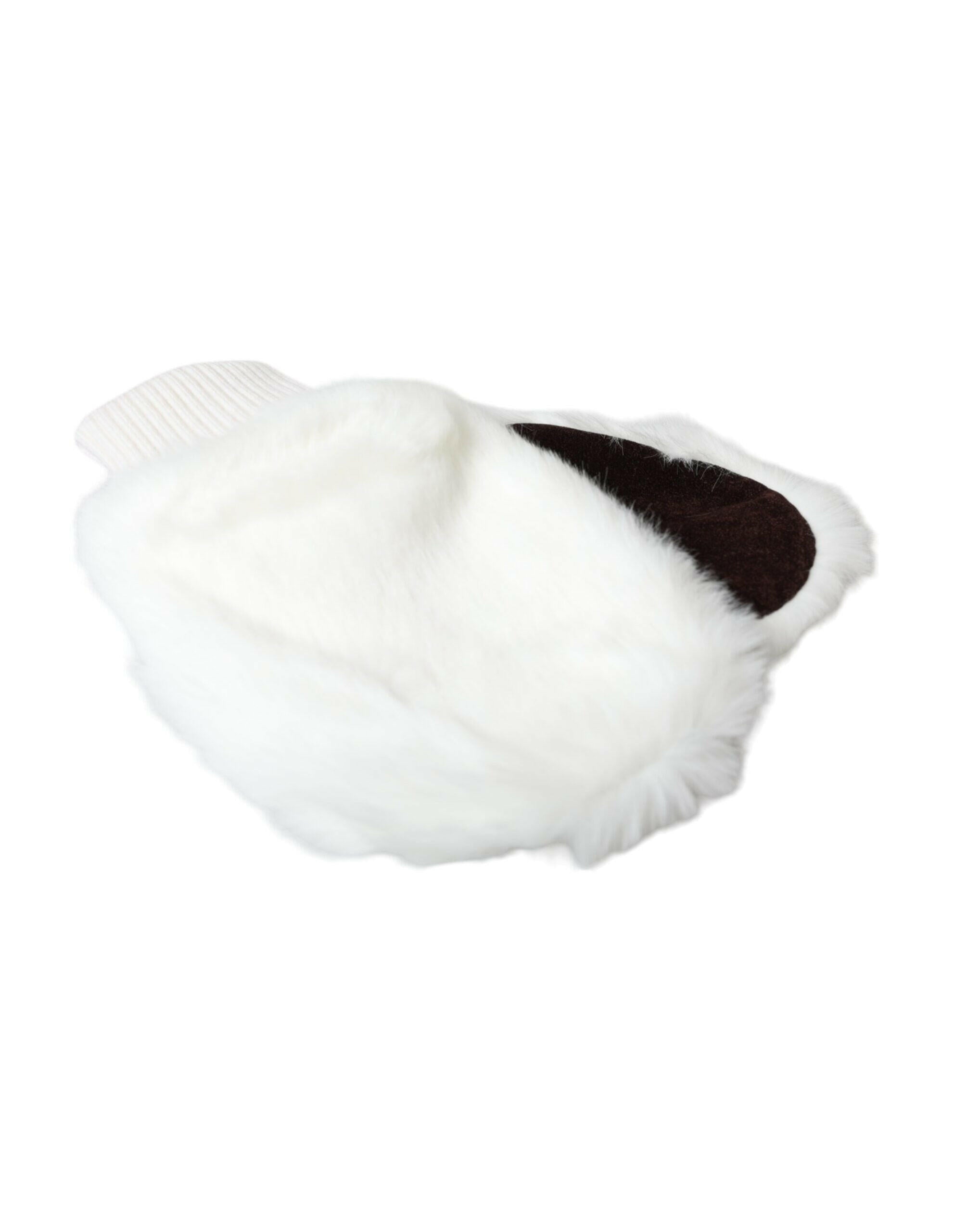 Dolce & Gabbana White Acrylic Knitted Fur Wrist Mitten Gloves -   -  Dolce & Gabbana.