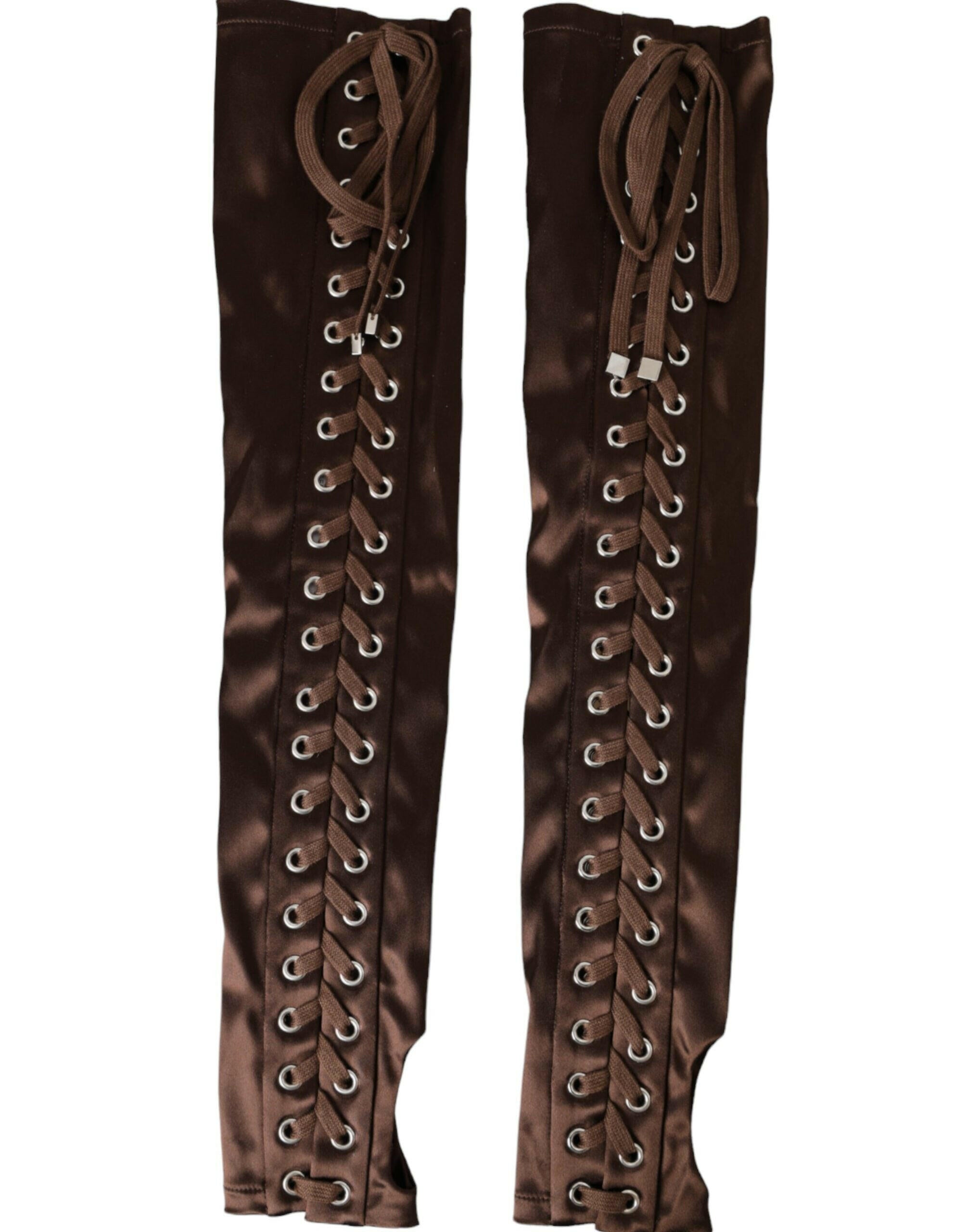 Dolce & Gabbana Brown Acetate Lace Up Fingerless Gloves -   -  Dolce & Gabbana.