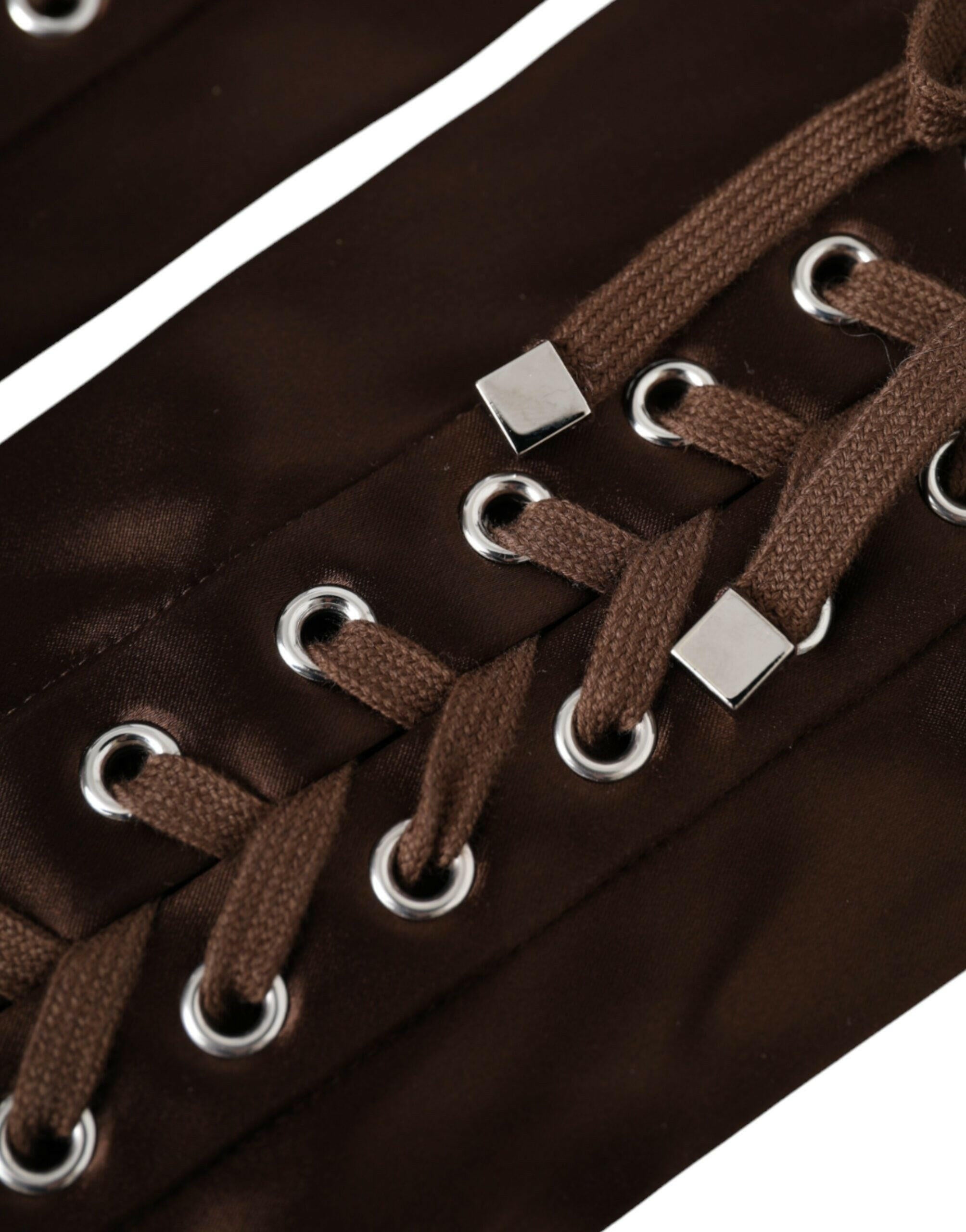 Dolce & Gabbana Brown Acetate Lace Up Fingerless Gloves -   -  Dolce & Gabbana.