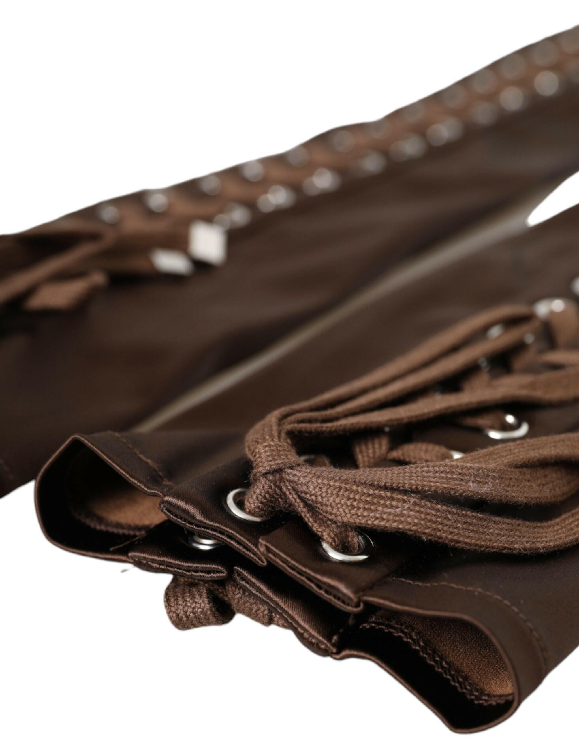 Dolce & Gabbana Brown Acetate Lace Up Fingerless Gloves -   -  Dolce & Gabbana.