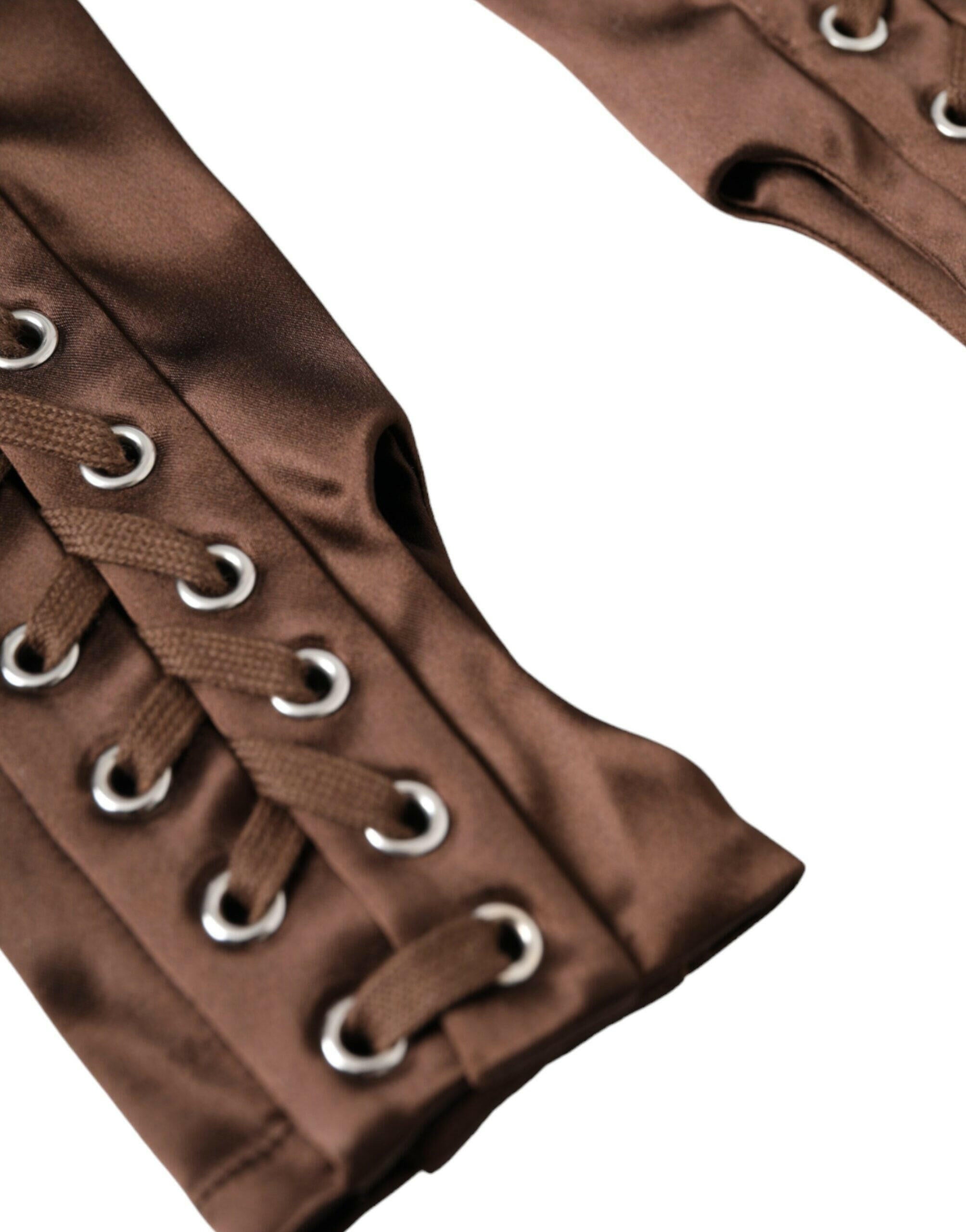 Dolce & Gabbana Brown Acetate Lace Up Fingerless Gloves -   -  Dolce & Gabbana.