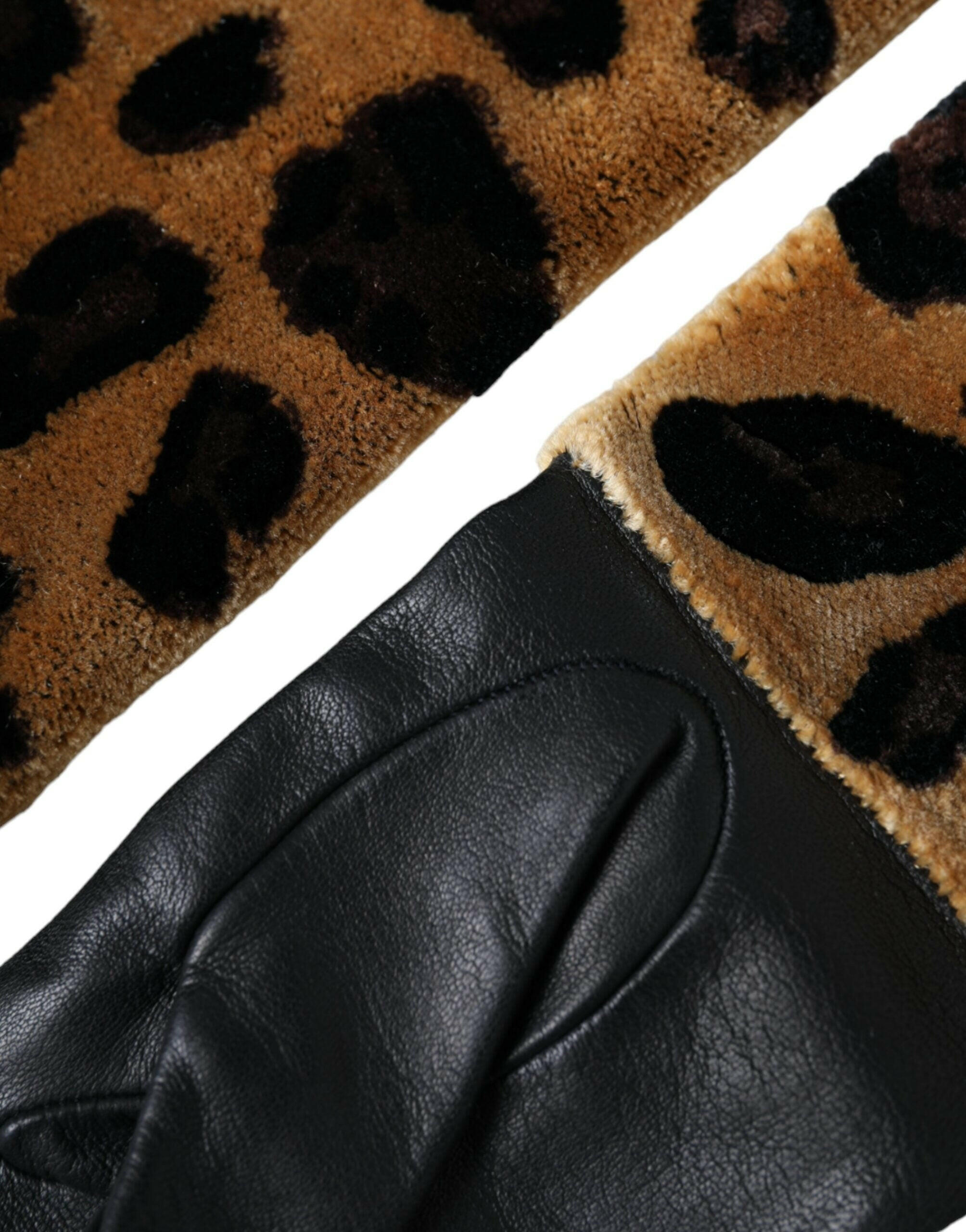 Dolce & Gabbana Brown Black Leopard Leather Elbow Length Gloves -   -  Dolce & Gabbana.