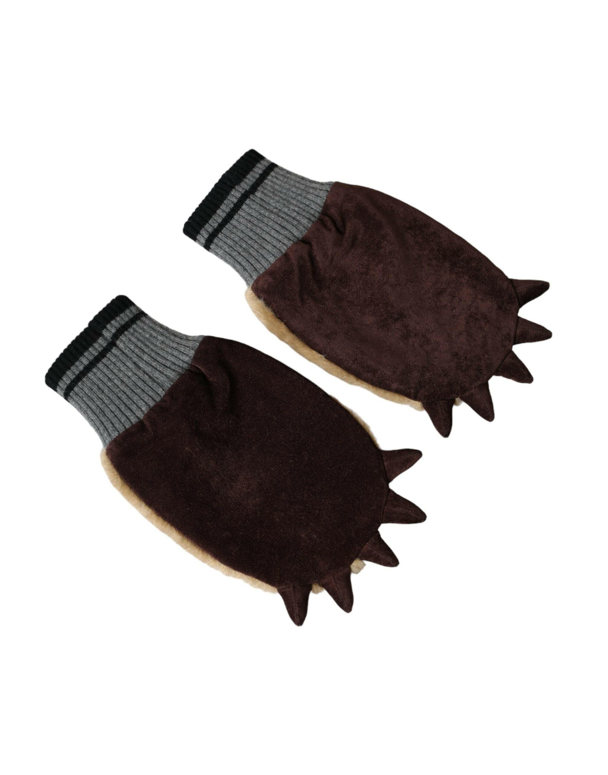 Dolce & Gabbana Beige Acrylic Knitted Fur Wrist Mitten Gloves -   -  Dolce & Gabbana.