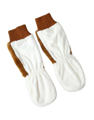 Dolce & Gabbana Brown White Acrylic Knitted Fur Mitten Gloves -   -  Dolce & Gabbana.