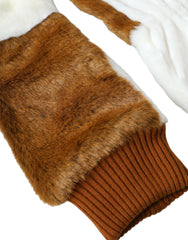 Dolce & Gabbana Brown White Acrylic Knitted Fur Mitten Gloves -   -  Dolce & Gabbana.